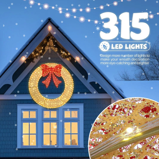 Ktaxon 48in Christmas Wreath Christmas Decoration Lighted Holiday Decor 315 Lights LED - Golden